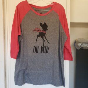 Disney Jersey with Red Sleaves Says 'Oh Deer" Size 2xl
